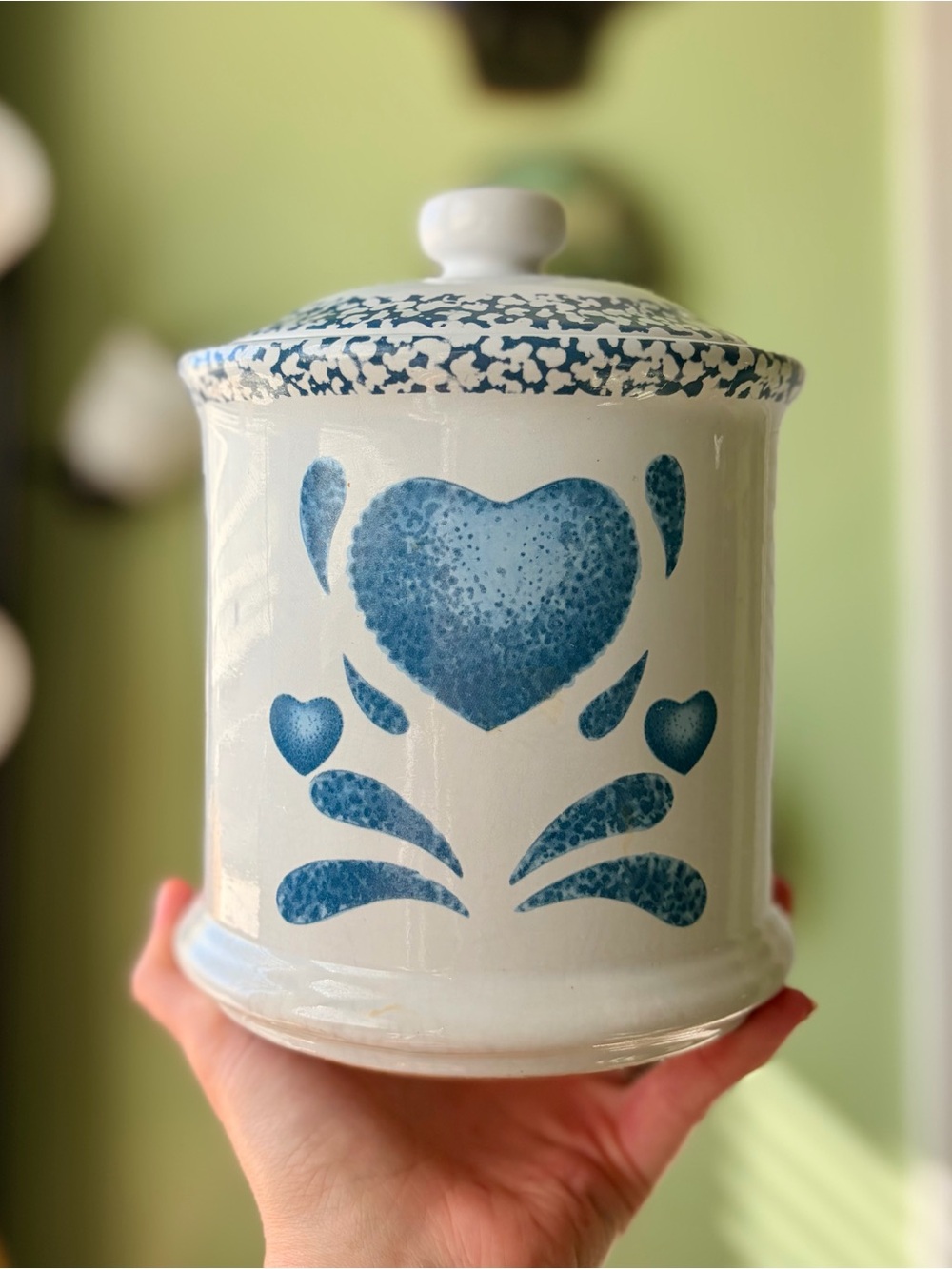 Blue Heart Ceramic Canister Vintage Cottagecore Kitchen Food Storage